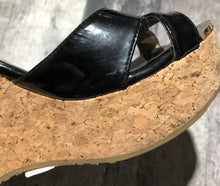 Load image into Gallery viewer, Jimmy Choo black/cork high wedge - Hers size 38.5