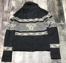 Load image into Gallery viewer, TNA dark grey/cream/grey knit zip up sweater - Hers size M
