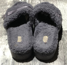Load image into Gallery viewer, UGG grey purple fuzzy slip on sandals

