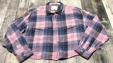 Load image into Gallery viewer, American Eagle purple/pink crop plaid button up - Hers size XL
