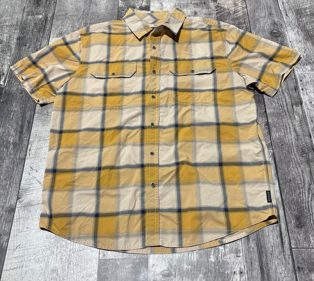 Prana yellow/cream button up - His size M
