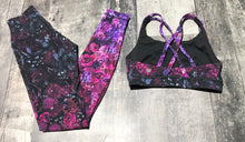 Load image into Gallery viewer, lululemon black/pink/purple sports bra/ leggings - Hers size top 2 leggings 4
