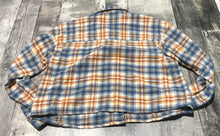 Load image into Gallery viewer, American Eagle blue/orange/white crop button up - Hers size XS
