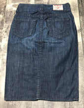 Load image into Gallery viewer, True Religion dark blue mid length denim skirt 27
