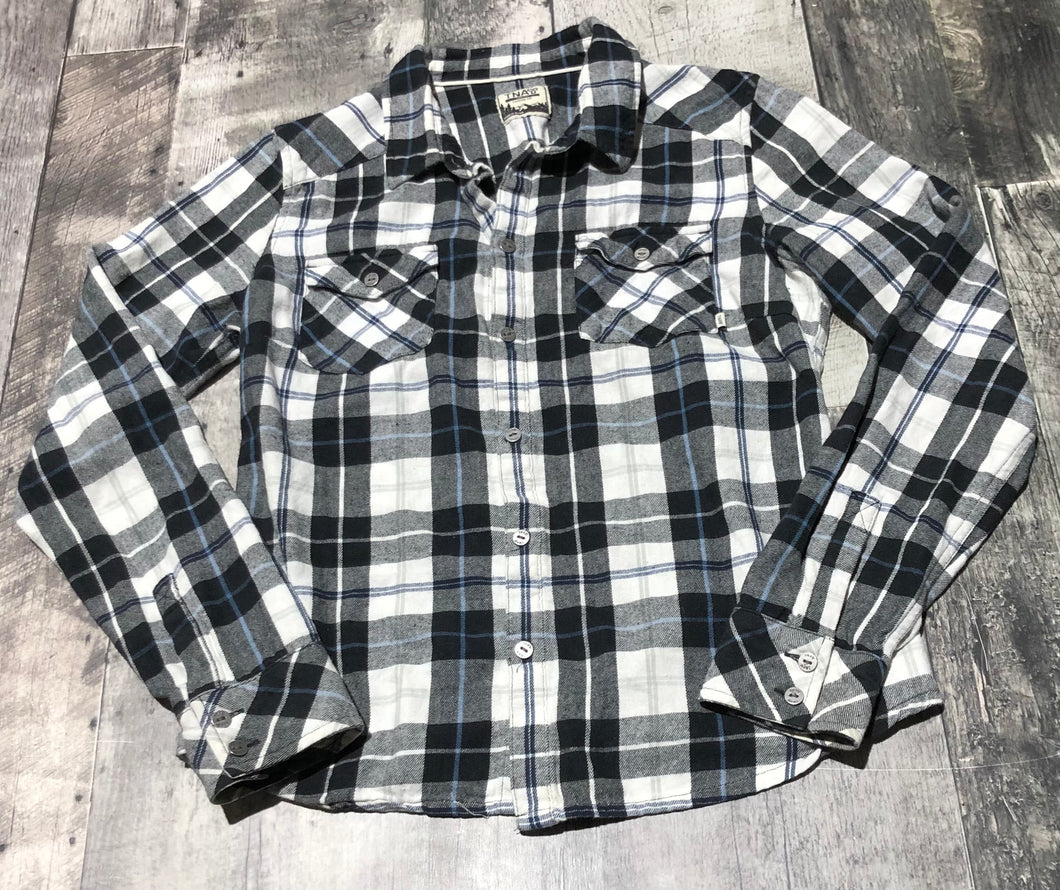 TNA white/black/blue button up plaid - Hers size M