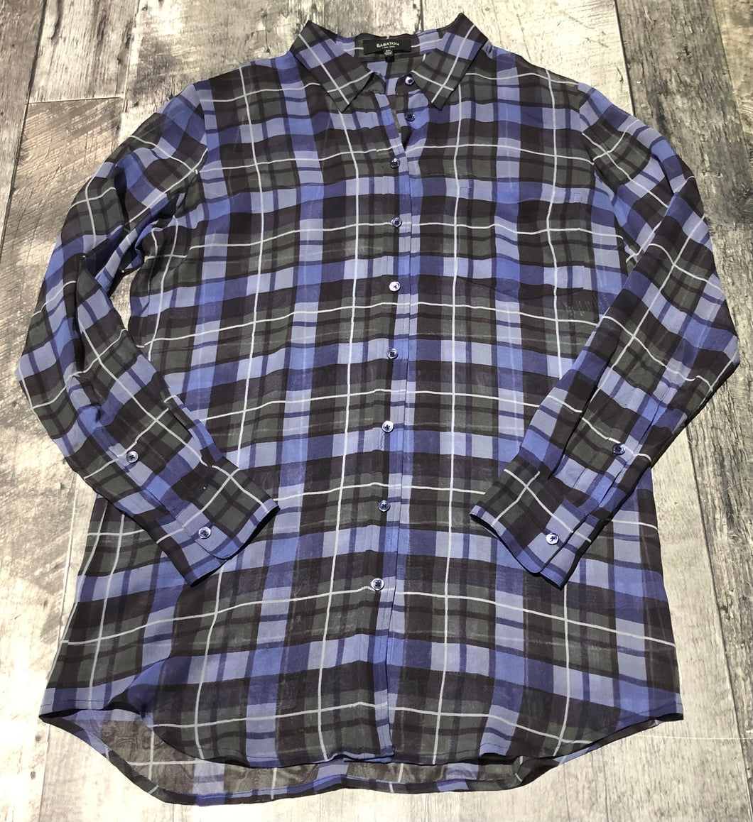 Babaton blue/grey silk button up top - Hers size XXS