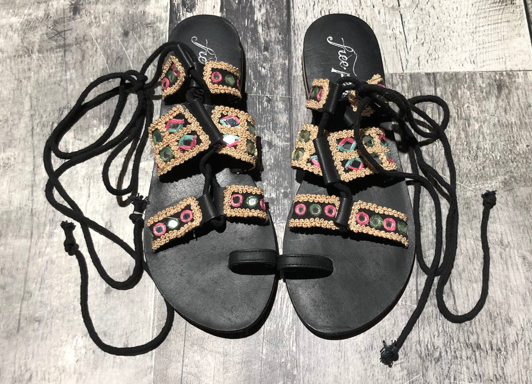 Free People black/multi lace up sandals - Hers size 38.5