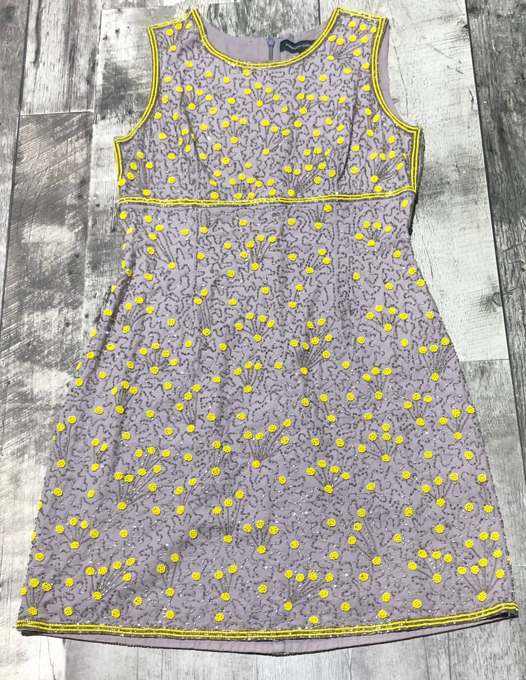 French Connection grey/yellow beaded dress - Hers size 2