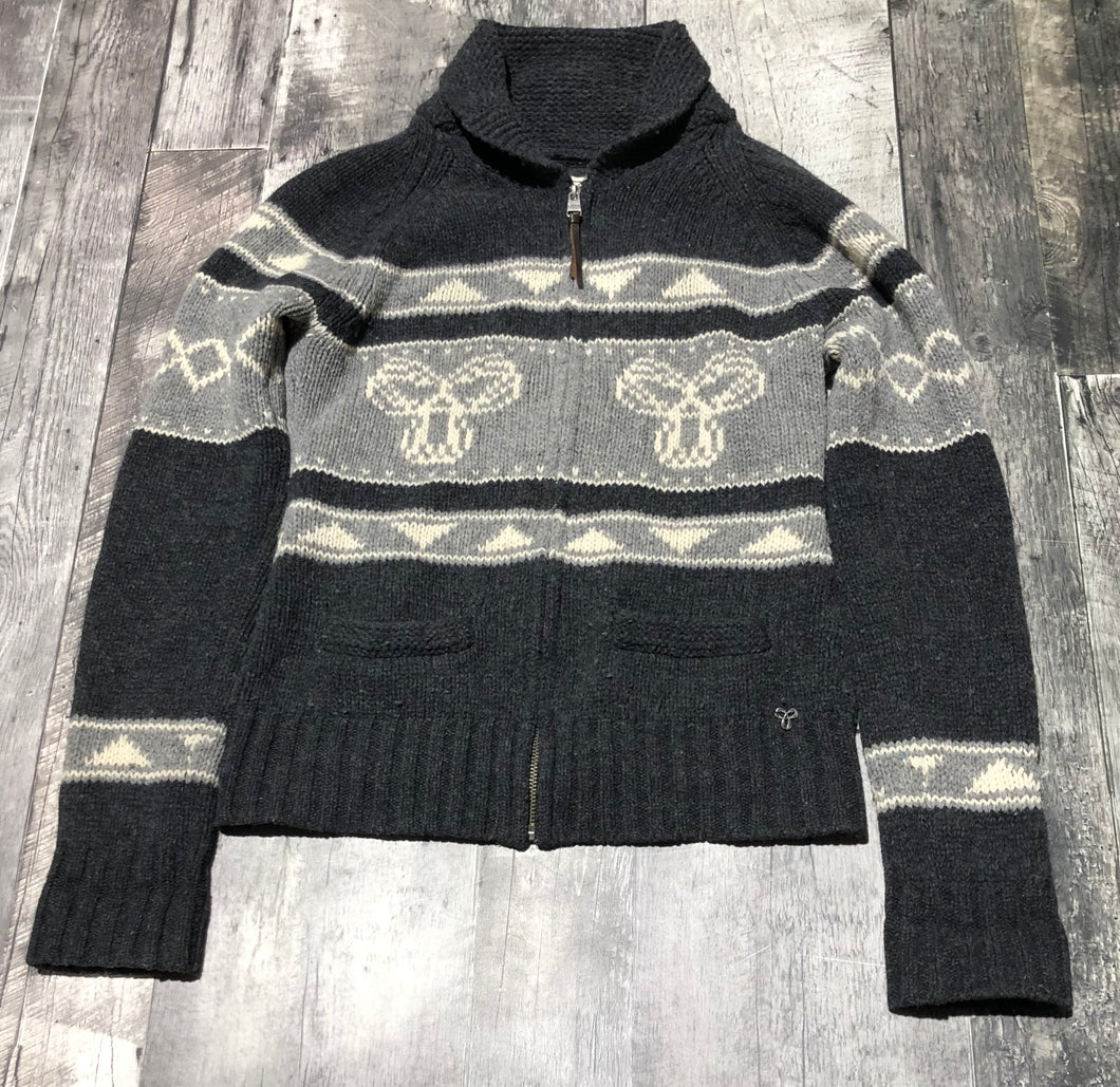 TNA dark grey/cream/grey knit zip up sweater - Hers size M