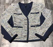 Load image into Gallery viewer, White House Black Market navy/white blazer and skirt - Hers top size 16 skirt size 14
