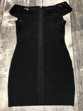 Load image into Gallery viewer, Guess black off the shoulder bandage dress - Hers size M
