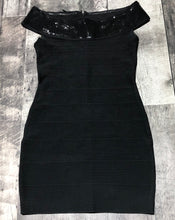 Load image into Gallery viewer, Guess black off the shoulder bandage dress - Hers size M
