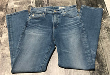 Load image into Gallery viewer, AG blue high rise crop slim straight leg jeans - Hers size 25
