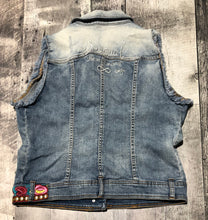 Load image into Gallery viewer, Desigual blue/red/multi denim vest - Hers size Eur 44 (approx size L)
