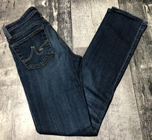 Load image into Gallery viewer, AG dark blue mid rise skinny straight jeans - Hers size 26
