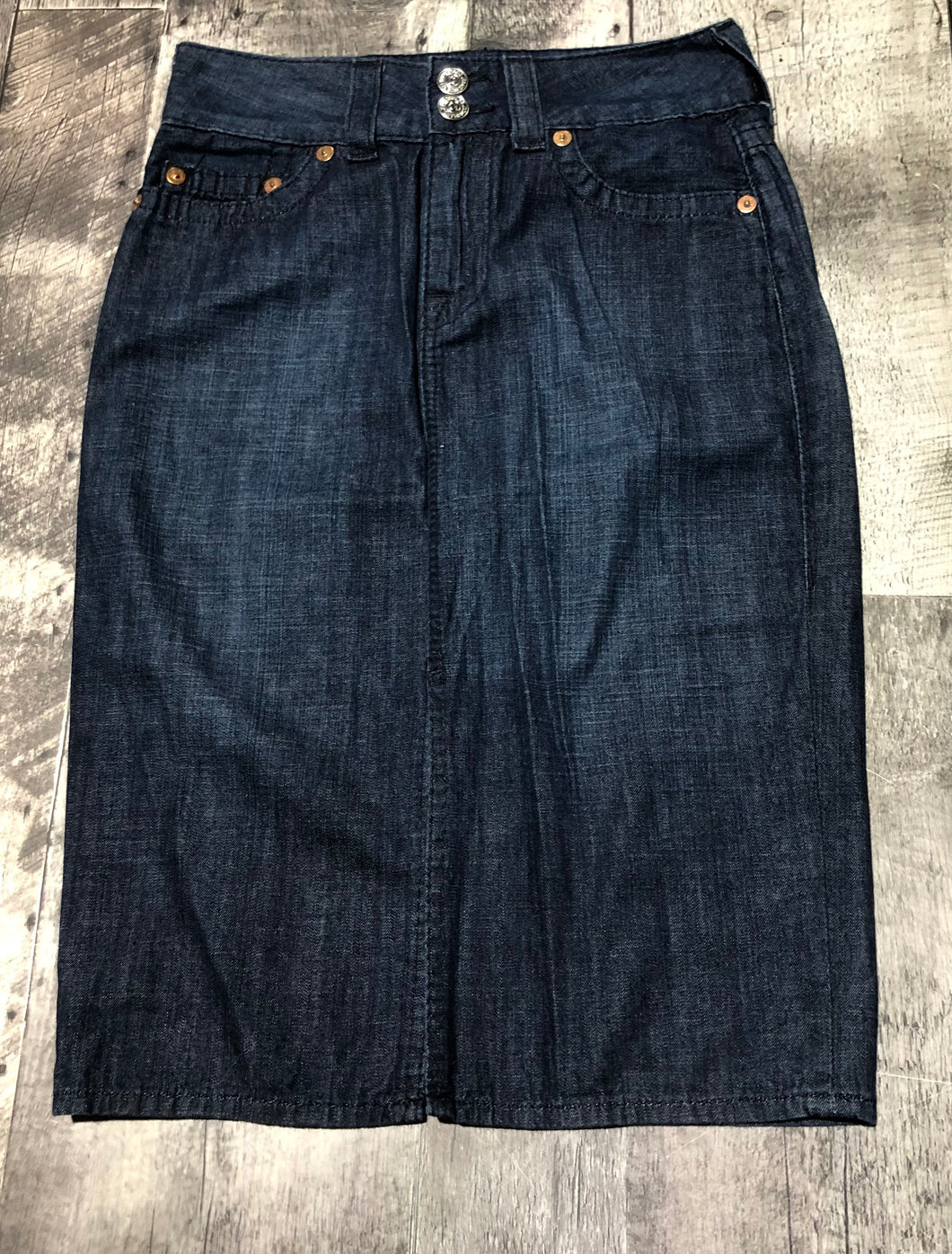 True Religion dark blue mid length denim skirt 27