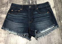 Load image into Gallery viewer, American Eagle dark blue high rise denim shorts - Hers size 10

