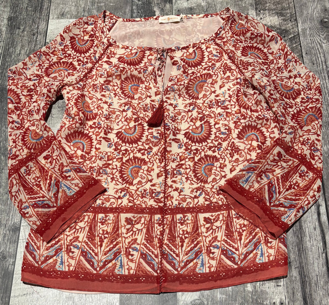 Tory Burch cream/red long sleeve blouse - Hers size 10