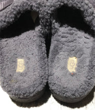 Load image into Gallery viewer, UGG grey purple fuzzy slip on sandals
