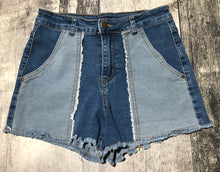 Load image into Gallery viewer, bebe blue/light blue high rise denim shorts - Hers size 6
