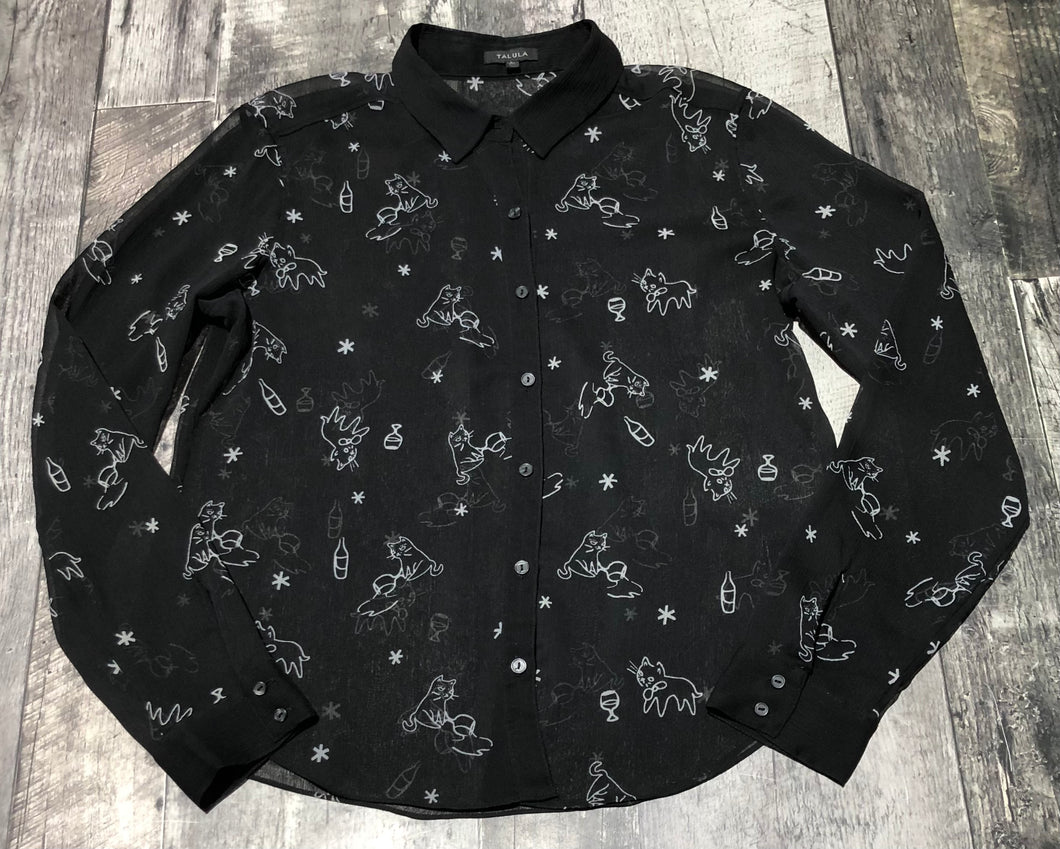 Talula black/white sheer button up blouse - Hers size L