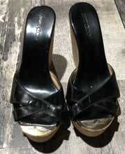 Load image into Gallery viewer, Jimmy Choo black/cork high wedge - Hers size 38.5
