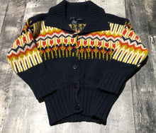 Load image into Gallery viewer, French Connection navy/yellow/cream knit button up sweater - Hers size XS
