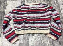 Load image into Gallery viewer, Little Moon red/navy/light blue cropped sweater - Hers size S
